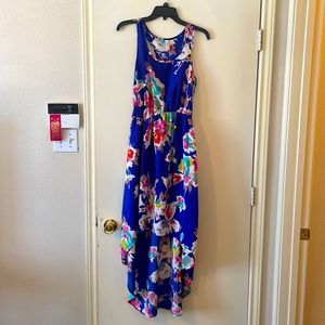 Blue High-Low Floral Tropical Dress